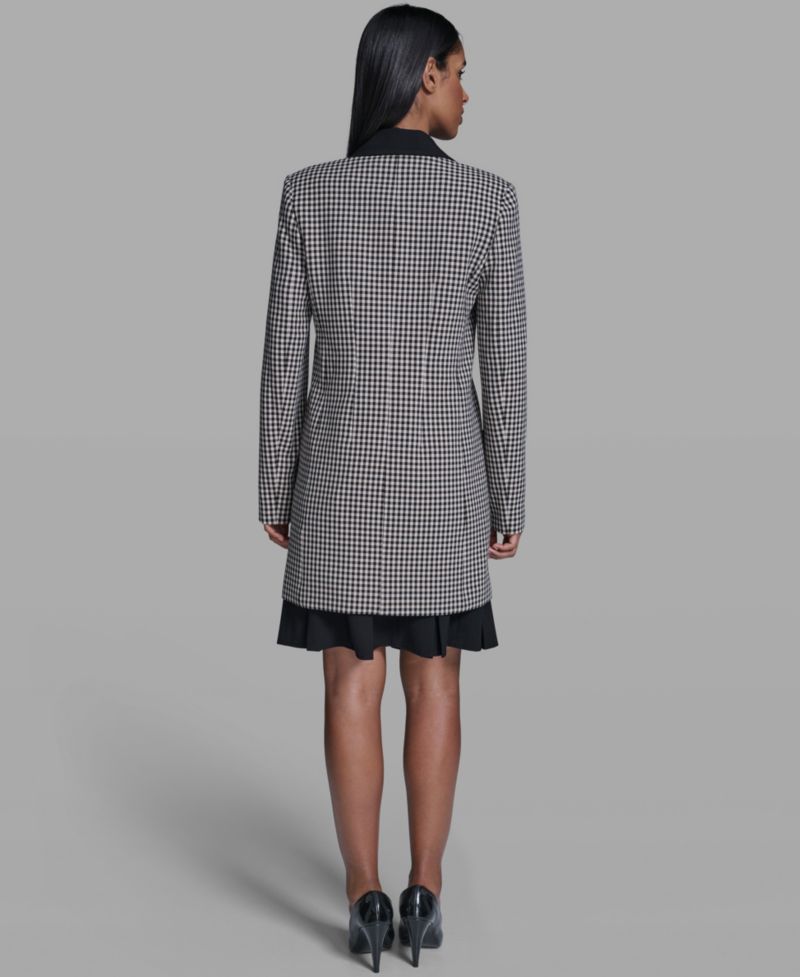 Women's Checkered One-Button Blazer