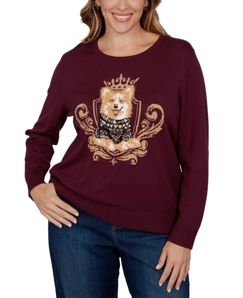Plus Size Corgi Graphic Long-Sleeve Pullover