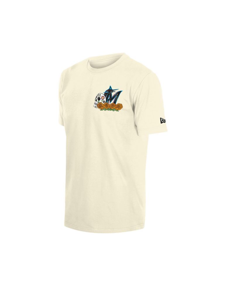 Men's Natural Miami Marlins Dia de los Muertos Sugar Skull T-Shirt