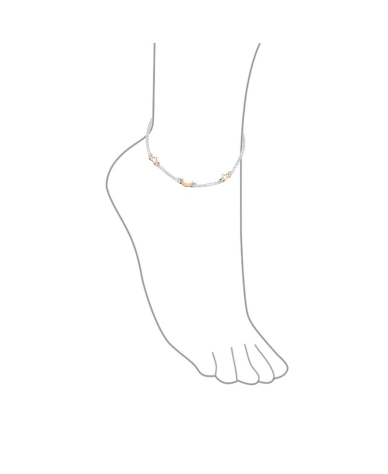 Moon and Stars Anklet Charm Bracelet Double Strand Rose Gold Sterling Silver