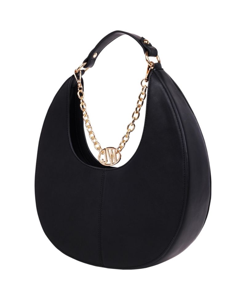Smooth & Suede PU Shoulder Bag with Chain Logo Detail