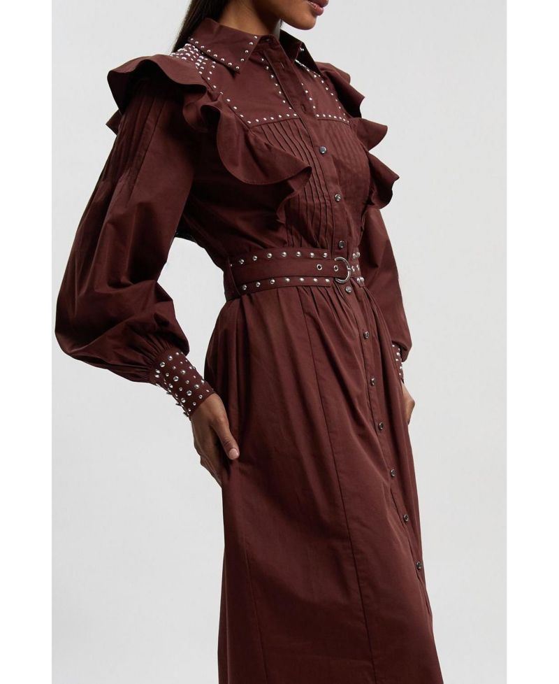 Women's Cotton Studded Maxi Shirt Dress