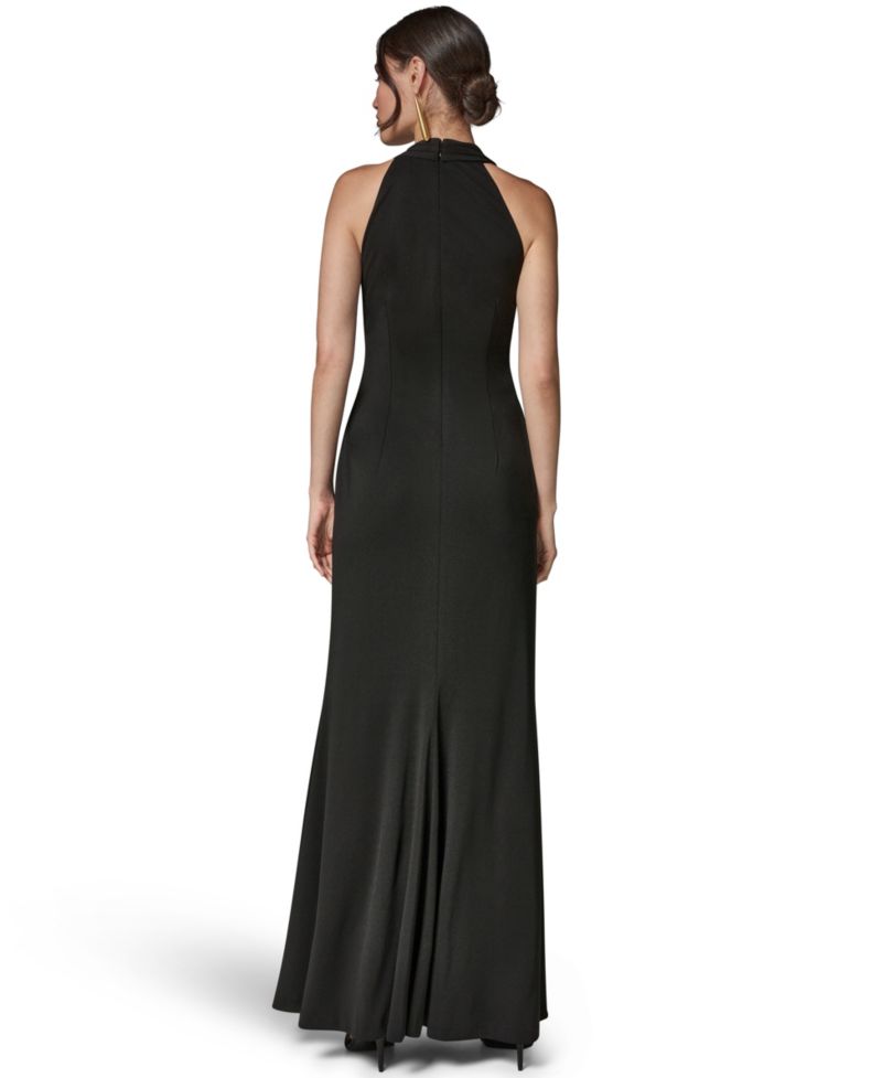 Women's Halter-Neck Draped Maxi Dress, Wedding Guest, Side Slit