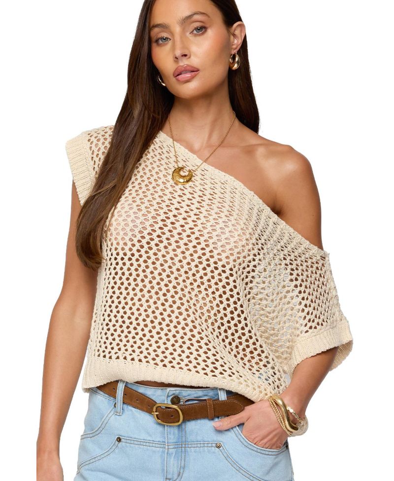 Womens Trix Off Shoulder Open Knit Top