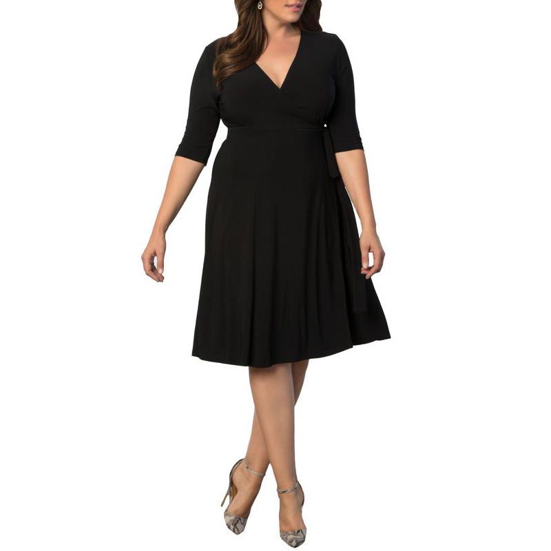 Women's Plus Size Essential Wrap Dress with 3/4 Sleeves