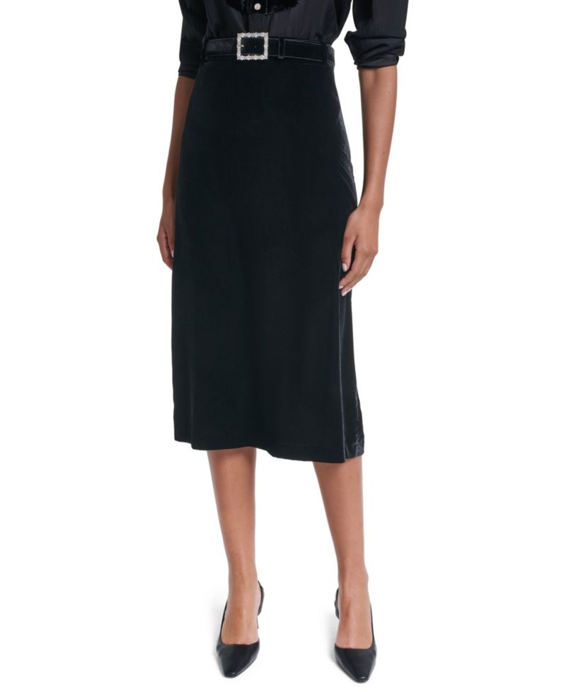 Women's High-Waisted Pencil Velvet Midi Skirt
