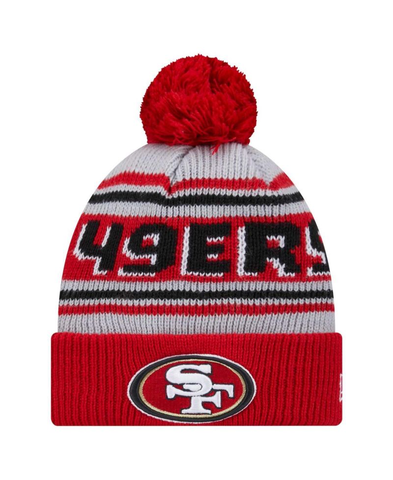 Big Boys and Girls Scarlet San Francisco 49ers Main Cuffed Knit Hat with Pom