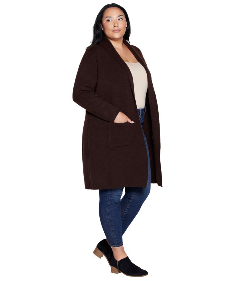 Plus Size Duster Shawl Collar Long-Sleeve Cardigan