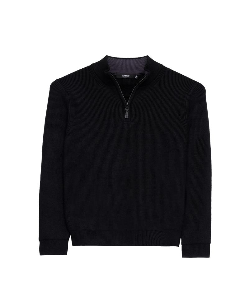 Boy's Size 4-18 Ribbed Knit Quater Zip Mock Neck Sweater