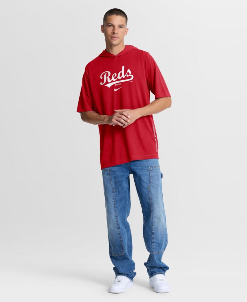 Men's Red Cincinnati Reds Arched Wordmark Tri-Blend Hooded T-Shirt