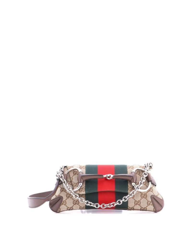 Small Horsebit NM Web Chain Clutch GG Canvas