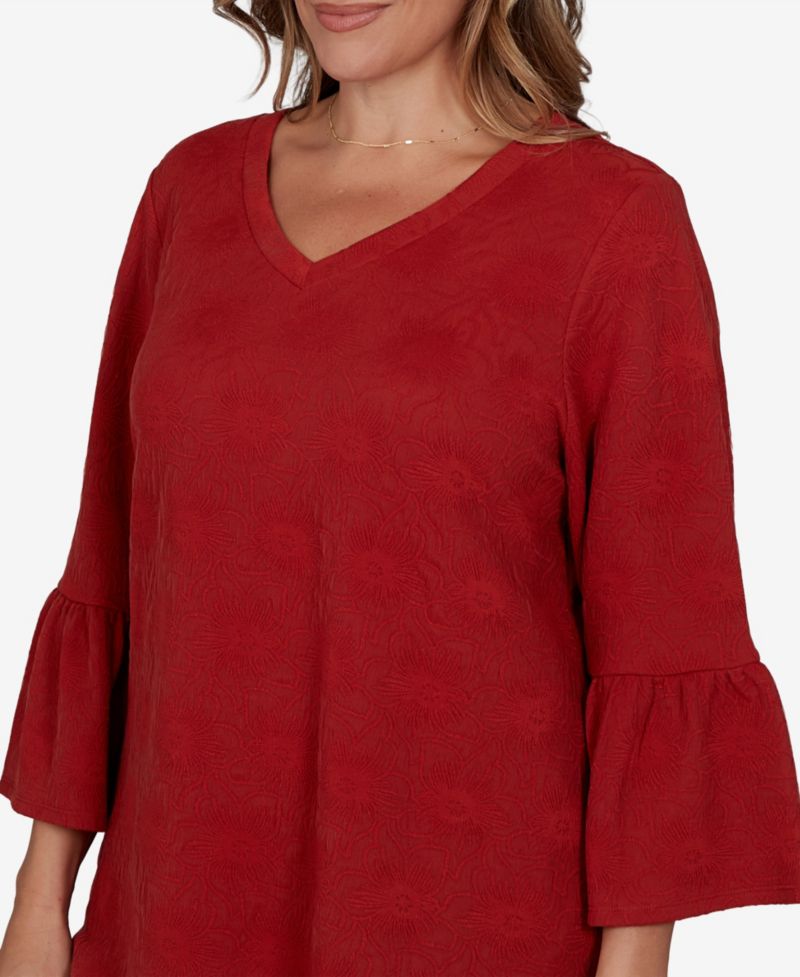 Plus Size V-Neck Floral Bell-Sleeve Blouse