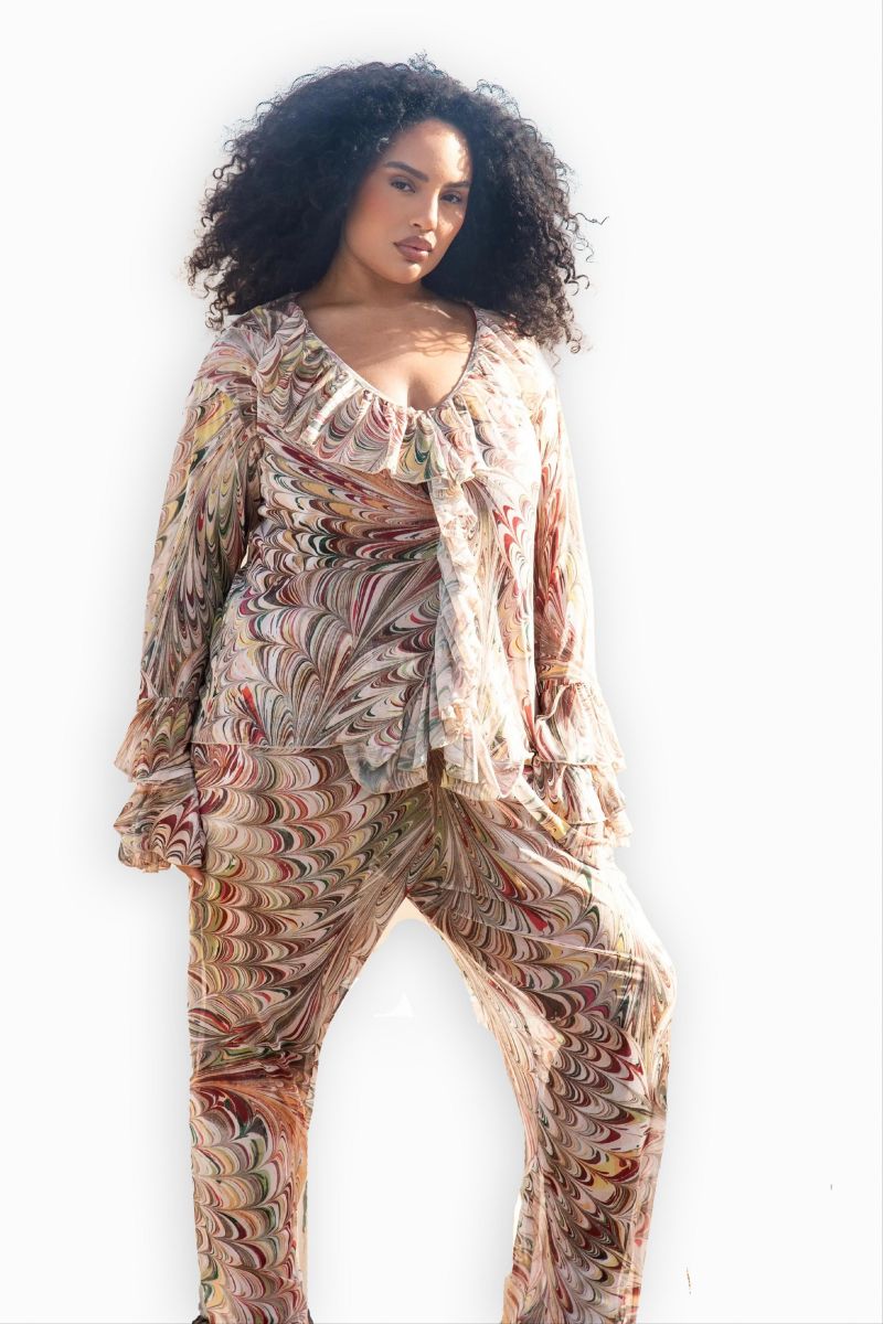 Women's Curve V-Neck Ruffle Printed Resort Top