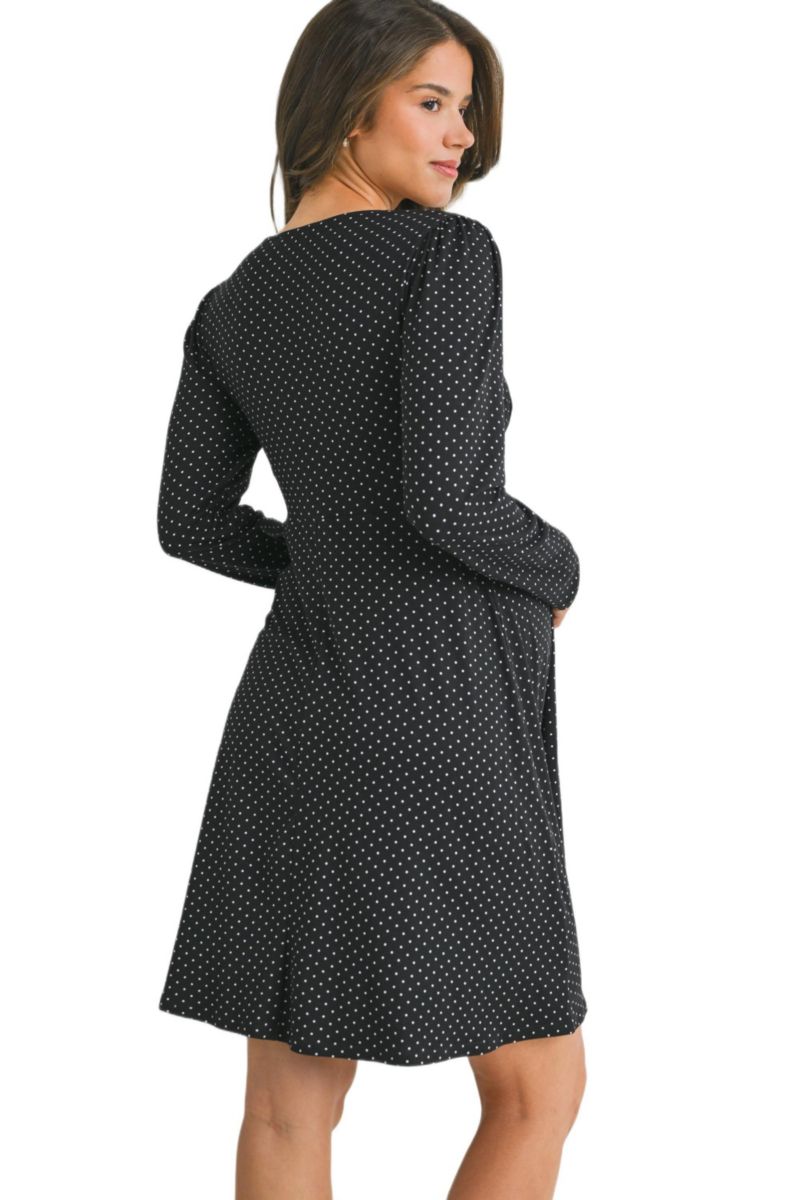 Women's Long Sleeve Crewneck Polka Dot Dress