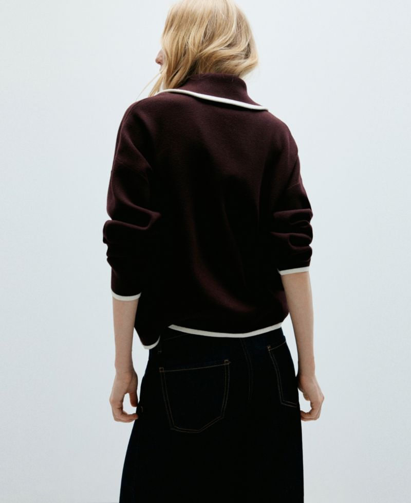 Women's Contrast-Stripe Polo-Collar Sweater