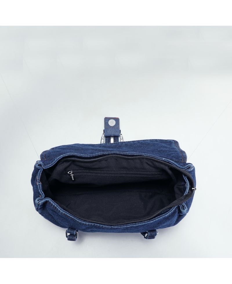 Denva Denim Baguette Shoulder Bag for Women East West Handbag Buckle Detail Casual Chic Everyday Purse