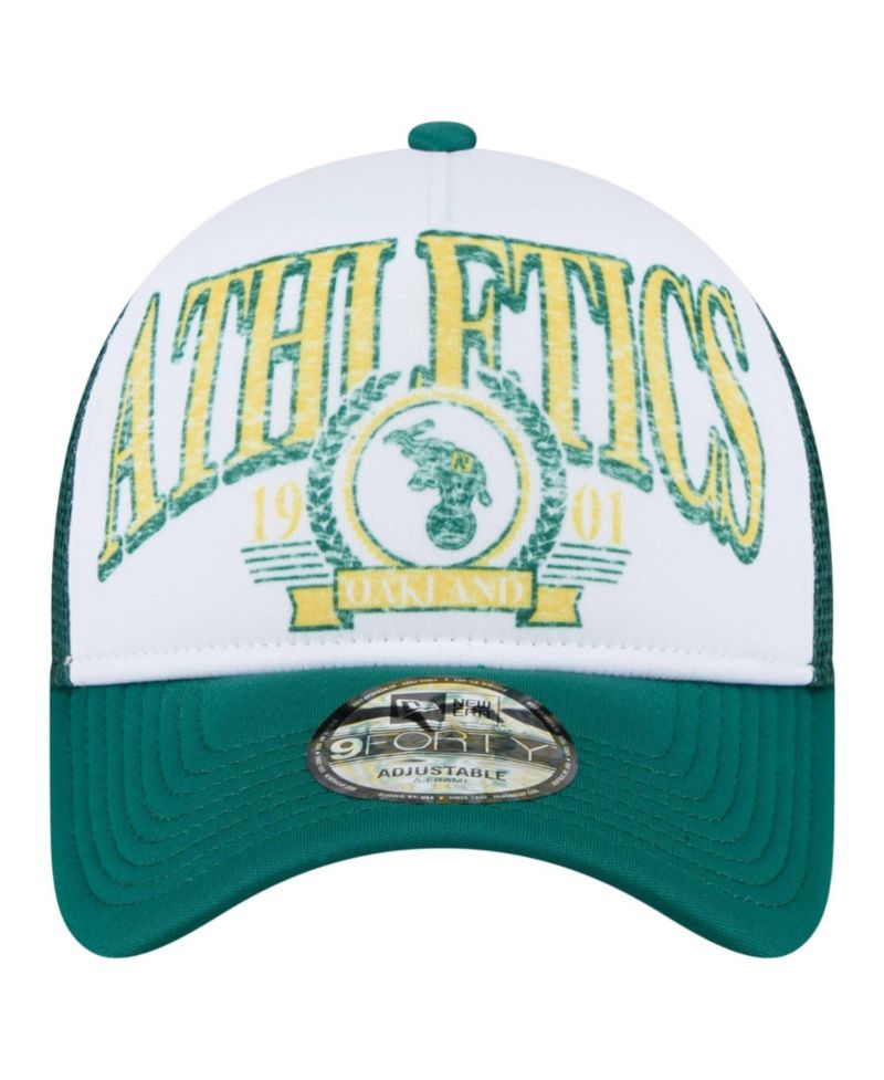 Men's White/Kelly Green Oakland Athletics Cooperstown Collection Trucker A-Frame 9FORTY Adjustable Hat