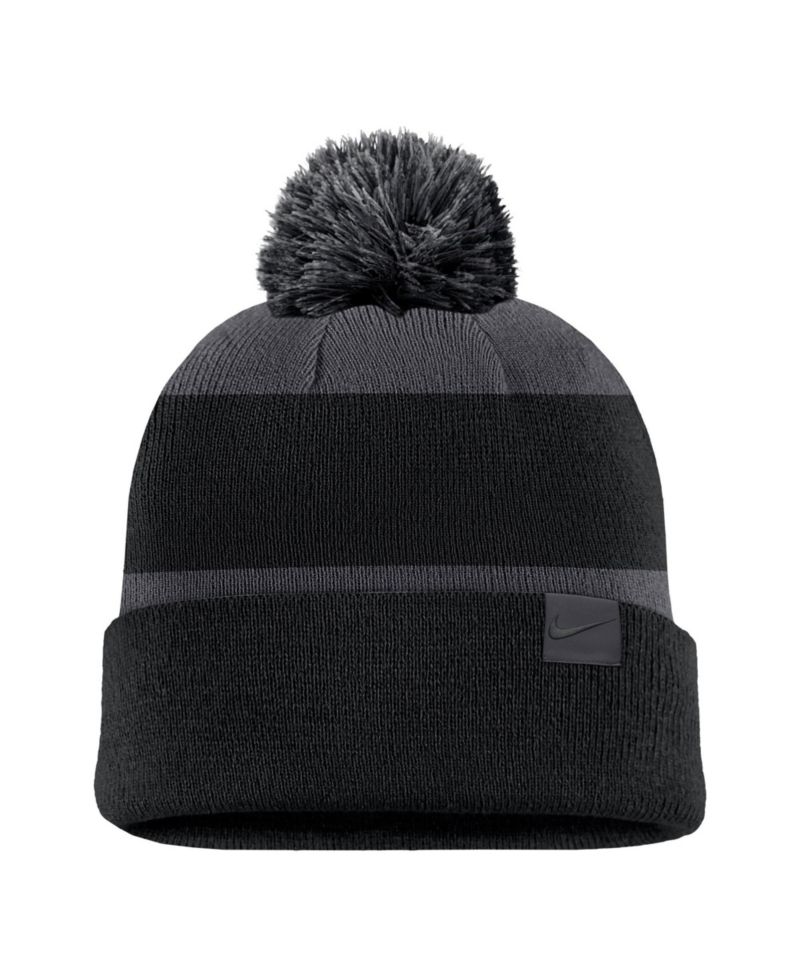 Men's Black LA28 Summer Olympics Script Peak Stripe Cuffed Knit Hat with Pom