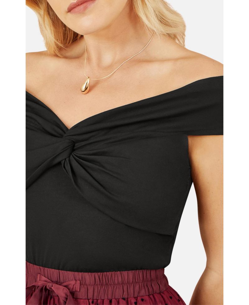 Women's Short Sleeve Knot Detail Bardot Top