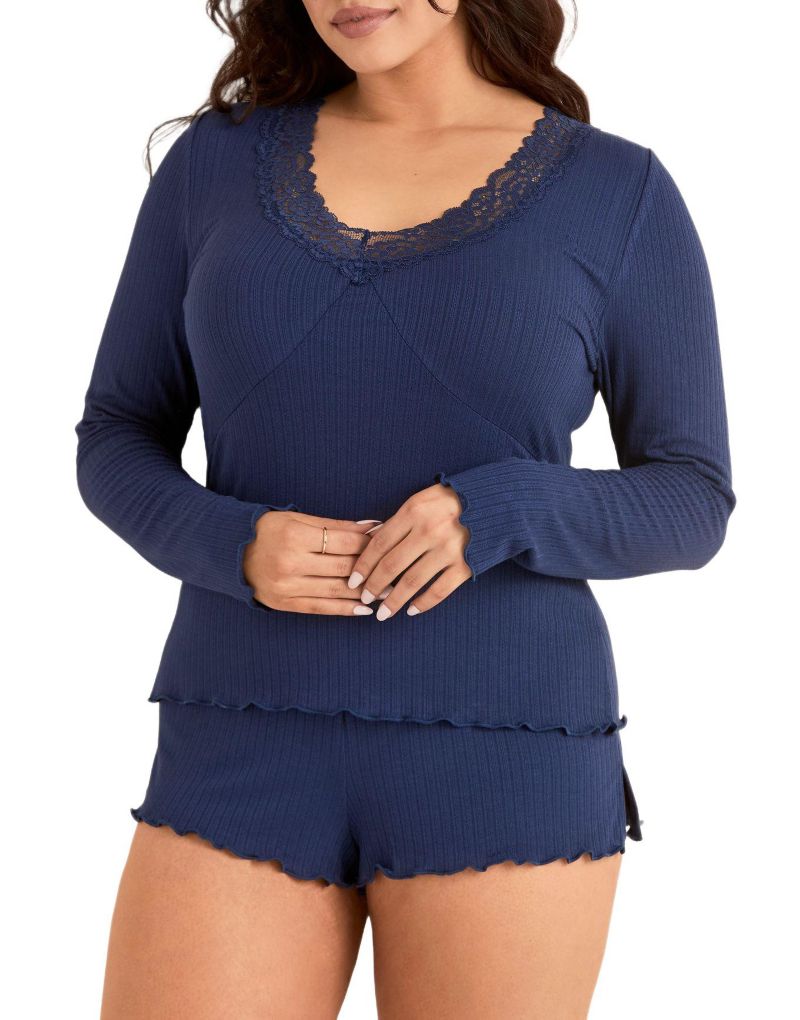 Plus Size Brooks Pajama Long Sleeve Top & Shorts Set