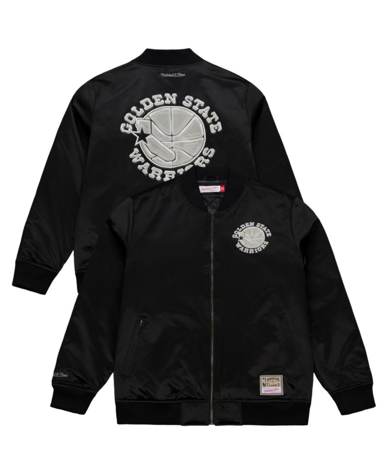 Men's Black Golden State Warriors Chrome Satin Bomber Full-Zip Jacket