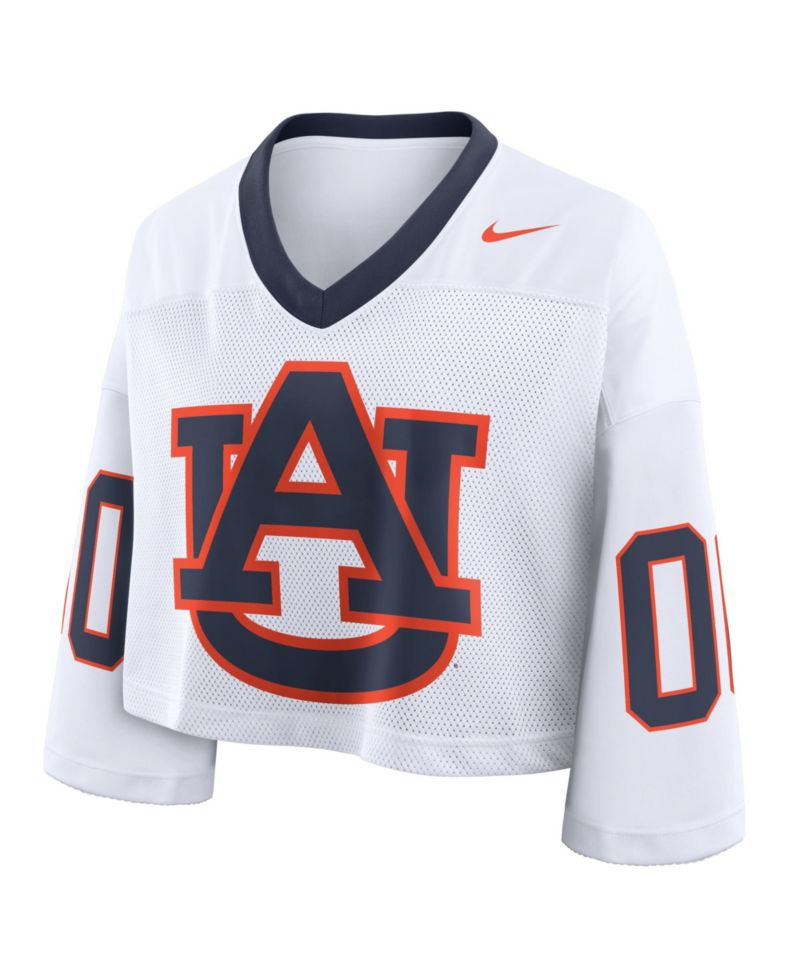 Women's White Auburn Tigers Oversized Logo Cropped Fashion Jersey