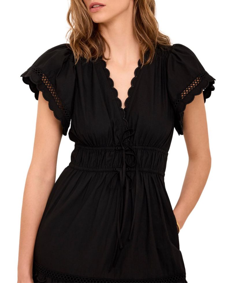 Women's V-Neck Short-Sleeve Ruffle Cotton Maxi Dress