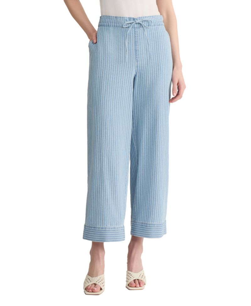 Women's Wide Leg Stripe Drawstring Crop Pants