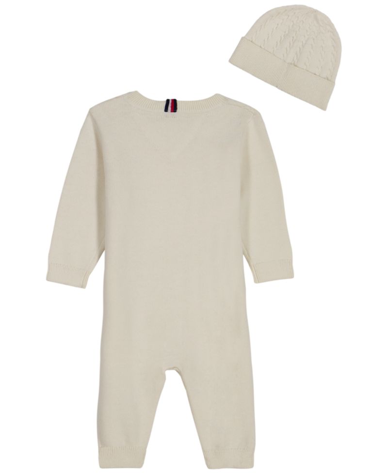 Baby Boys' Cable-Knit Long-Sleeve Coverall and Hat, 2-Piece Set