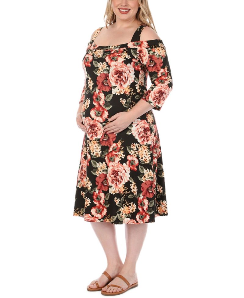 Plus Size Cold Shoulder Floral Print Maternity Dress