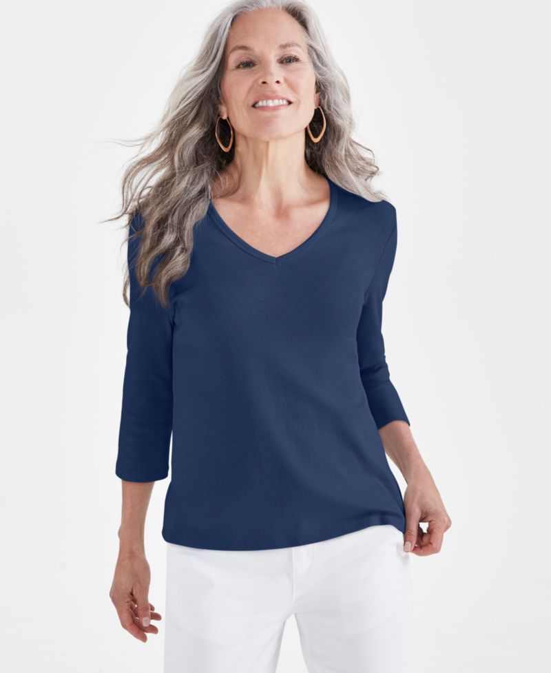 Petite V-Neck 3/4-Sleeve T-Shirt
