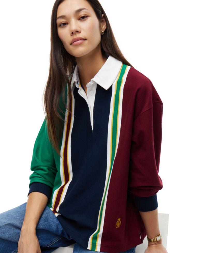 Women's American Icons Rugby Long-Sleeve Striped Polo Sweater