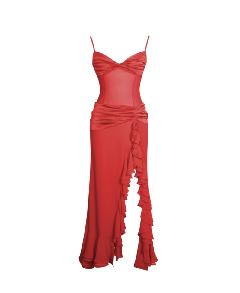 Women's Dahlina Red Ruched Waist High Slit Maxi Dress