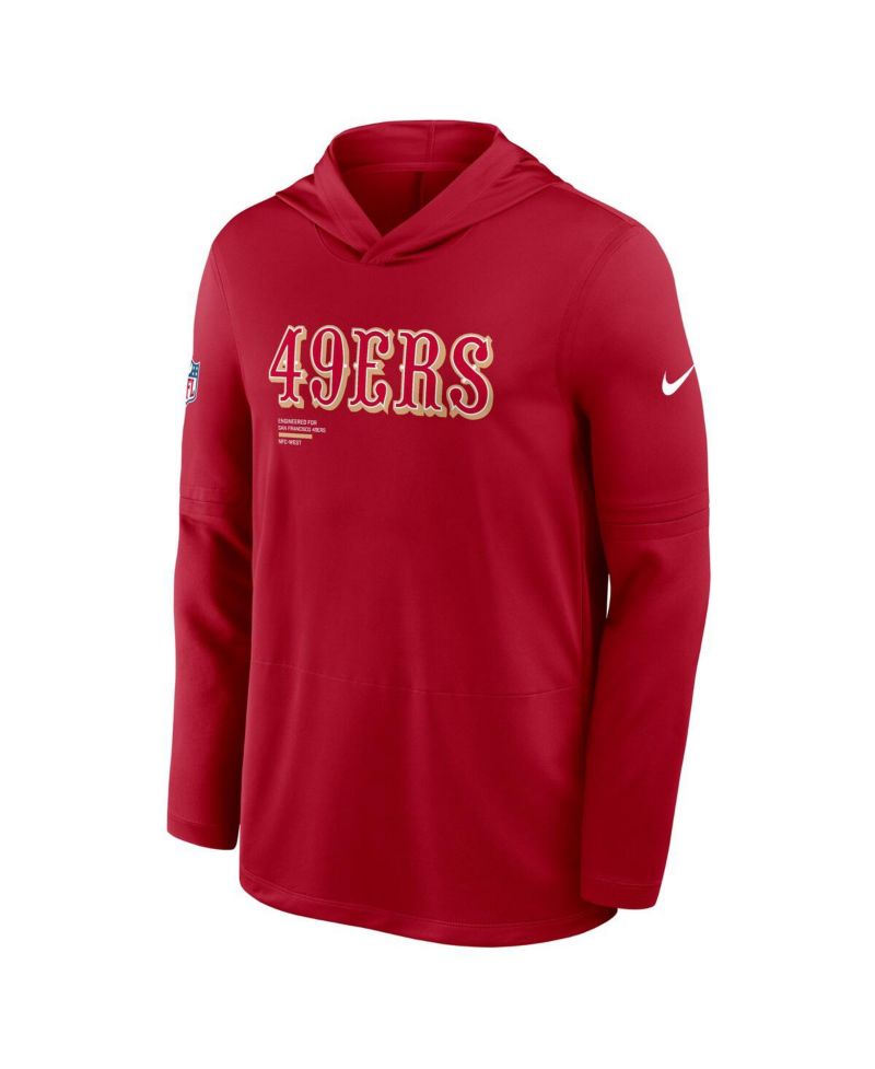 Men's Scarlet San Francisco 49ers Sideline Pure Fury Performance Long Sleeve Hoodie T-Shirt