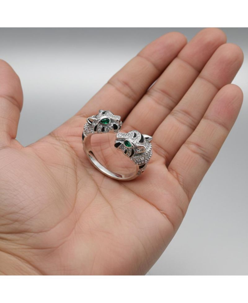 Women's White Gold Plated CZ Paved Panther Bypass Ring