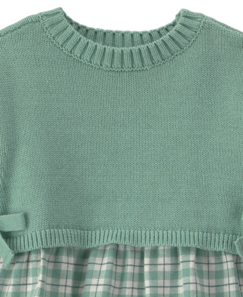Baby Girls' Checkered Flannel Long-Sleeve Dress and Vest with Matching Bloomers