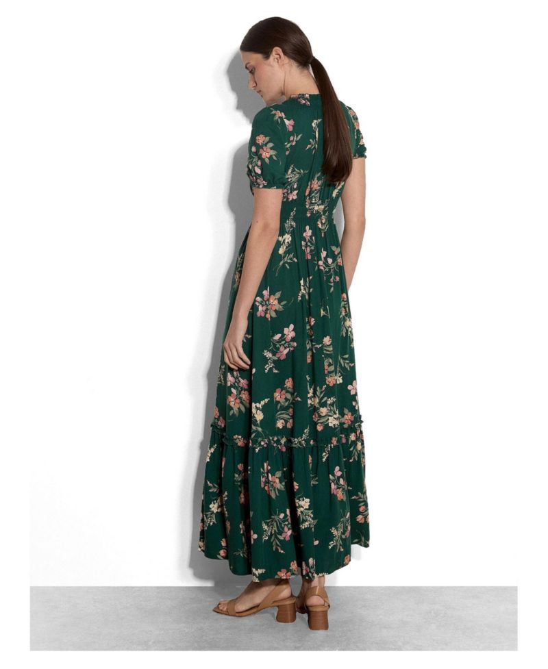 Women's Watercolour Floral Tiered Puff-Sleeve Maxi Dress
