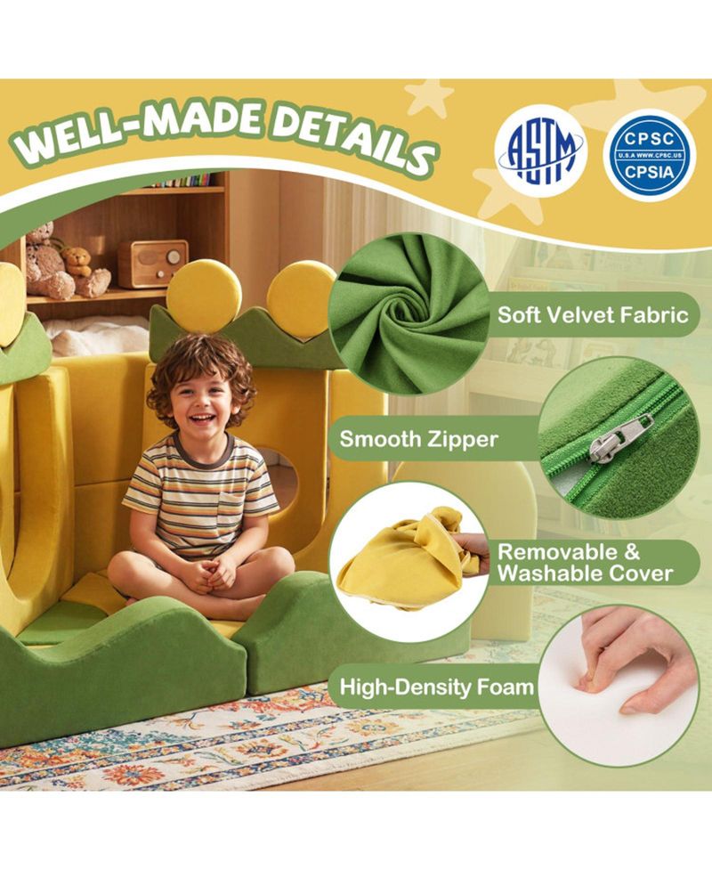 19-Piece Convertible Velvet Foam Play Couch for Toddlers