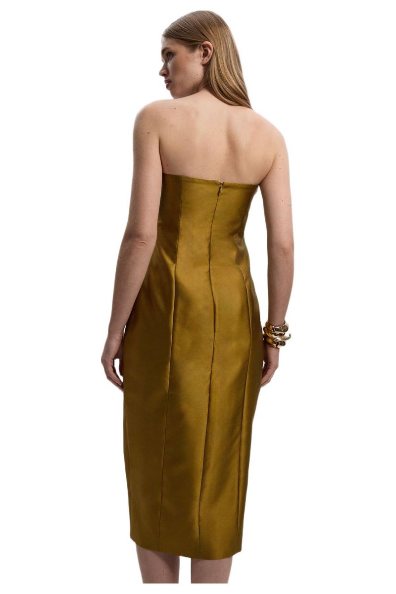 Women's Satin Twill Asymmetric Neck Midi Dress