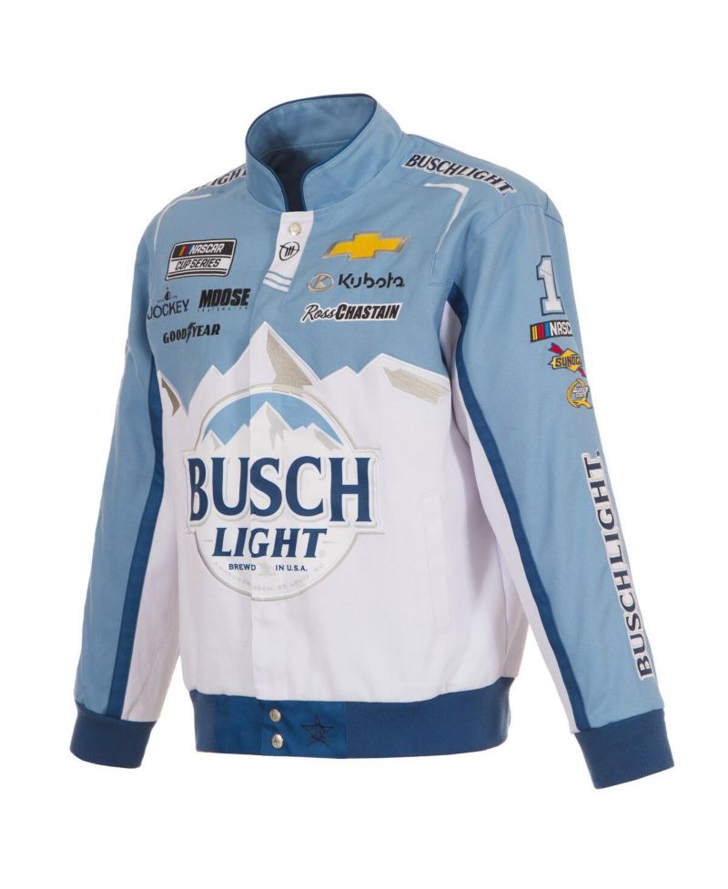 Men's White/Light Blue Ross Chastain Busch Light Full-Snap Twill Uniform Jacket