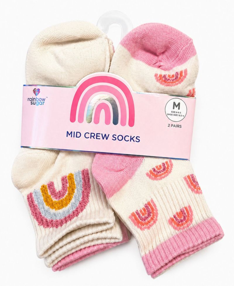Girls' Toddler 4-8.5 Mid Crew Socks, 8-Pack