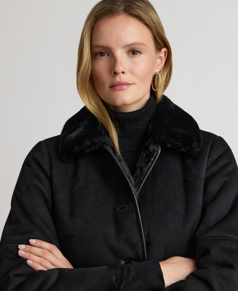 Women's Shearling Coat with Faux Fur Collar