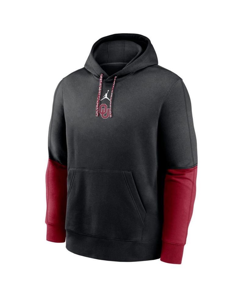 Men's Black/Crimson Oklahoma Sooners 2024 Sideline Club Pullover Hoodie