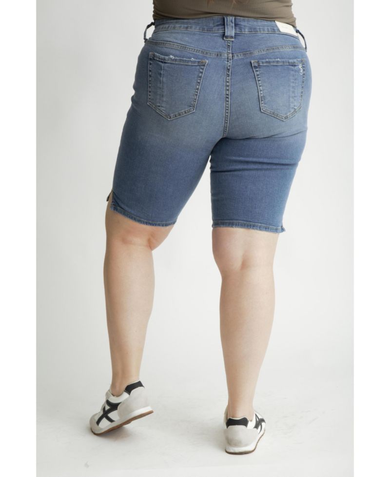 Plus Size Denim Bermuda shorts with side vents in 11.5" inseam - Amara