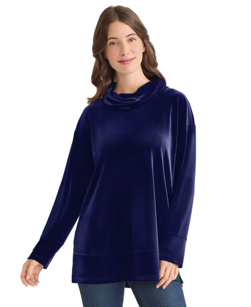 Women's Cowl Neck Velour Side Slit Sweater