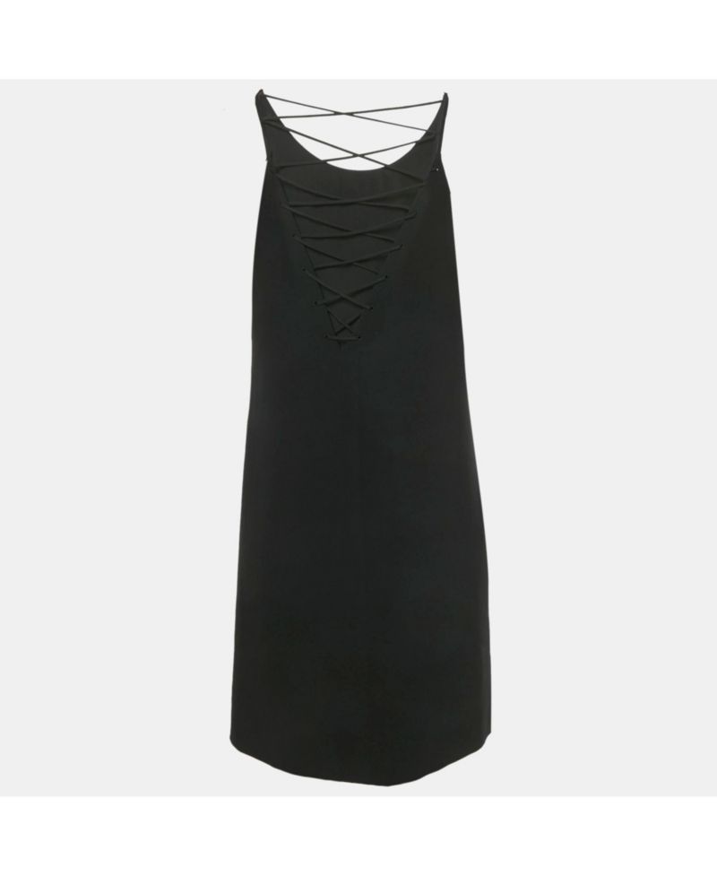 Women's Black Crepe Crisscross Detail Mini Dress