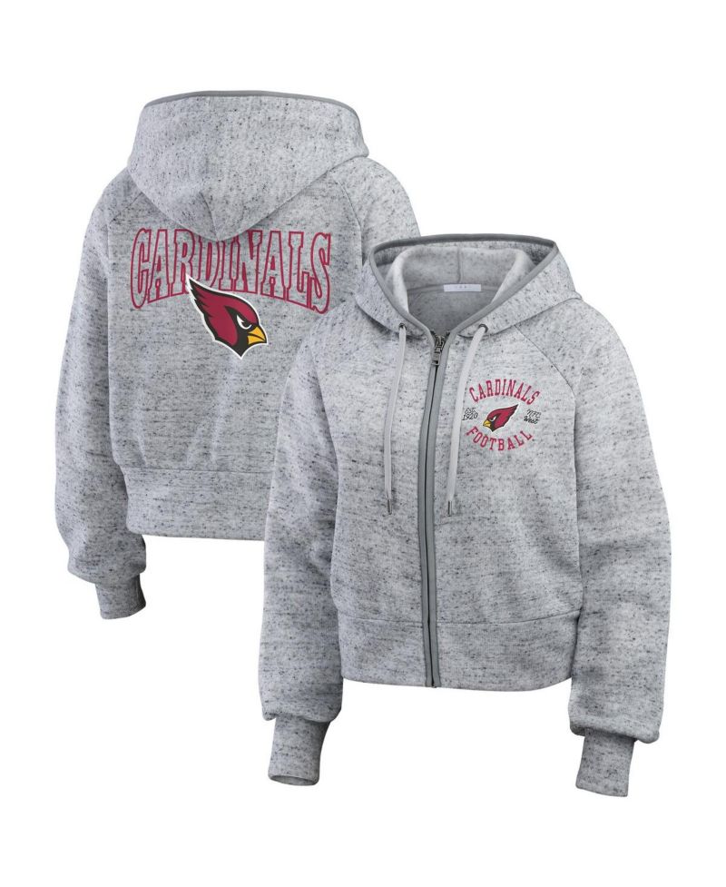 Women's Heather Gray Arizona Cardinals Speckled Fleece Cropped Full-Zip Hoodie