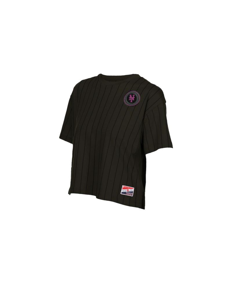 Women's Charcoal New York Mets City Connect Throwback Meshback Pinstripe Boxy T-Shirt