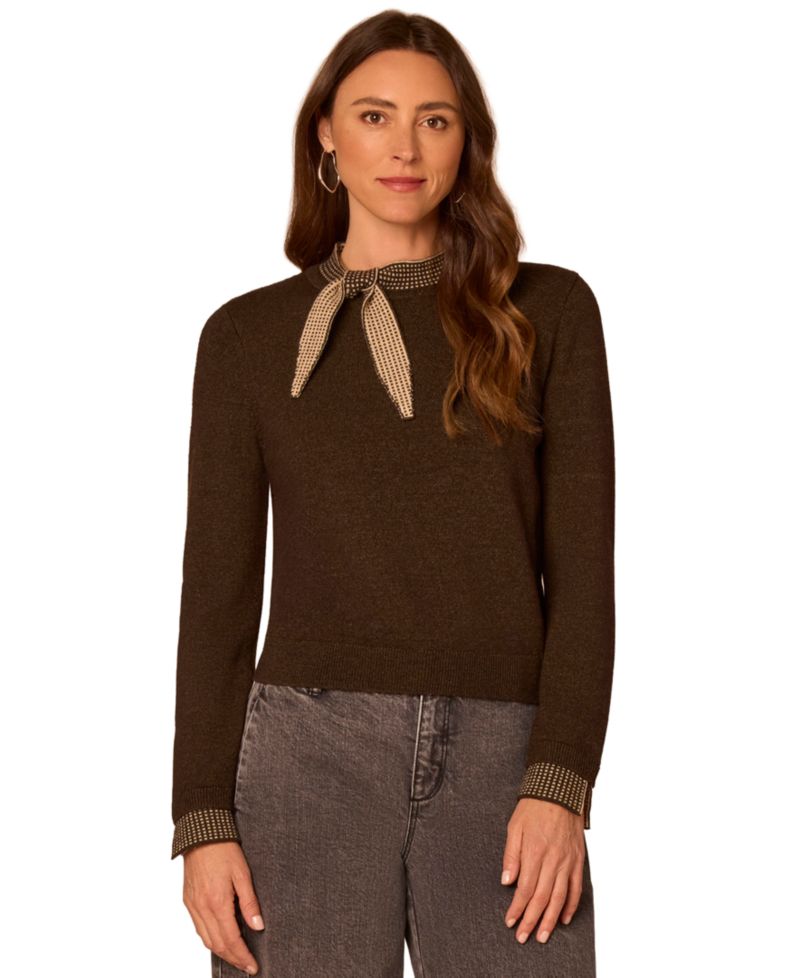 Petite Self-Tie Long-Sleeve Pullover Sweater
