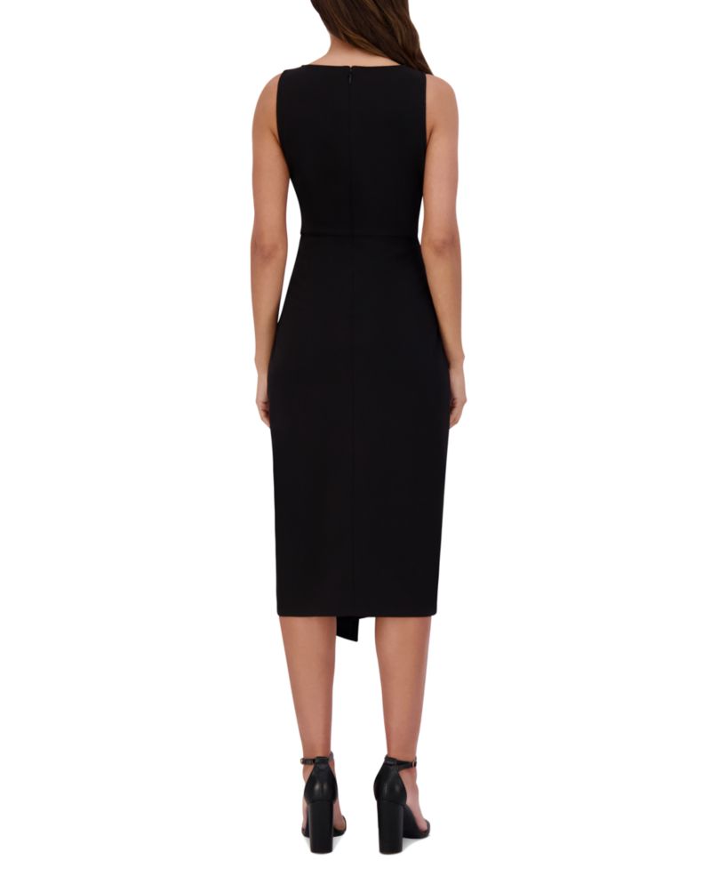 Women's Ruched Side-Twist Sleeveless Midi Dress